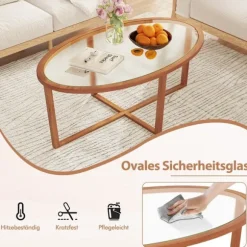 Glas sofabord med krydsbund og ben lavet af akacietræ Moderne glasbord sidebord
