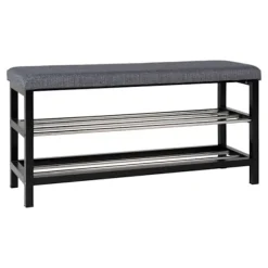 Grå bænk 2 etager med sorte ben 100 x 34 x 50 cm Grå