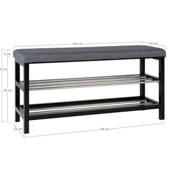 Grå bænk 2 etager med sorte ben 100 x 34 x 50 cm Grå