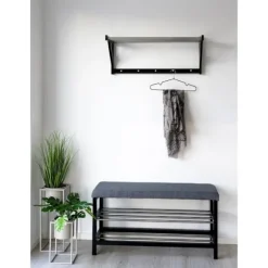 Grå bænk 2 etager med sorte ben 100 x 34 x 50 cm Grå