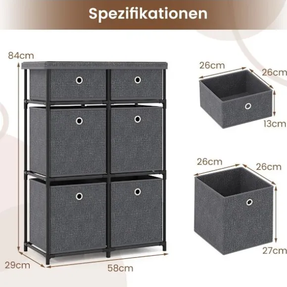 Grå kommode med 6 skuffer og metalramme