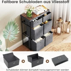 Grå kommode med 6 skuffer og metalramme