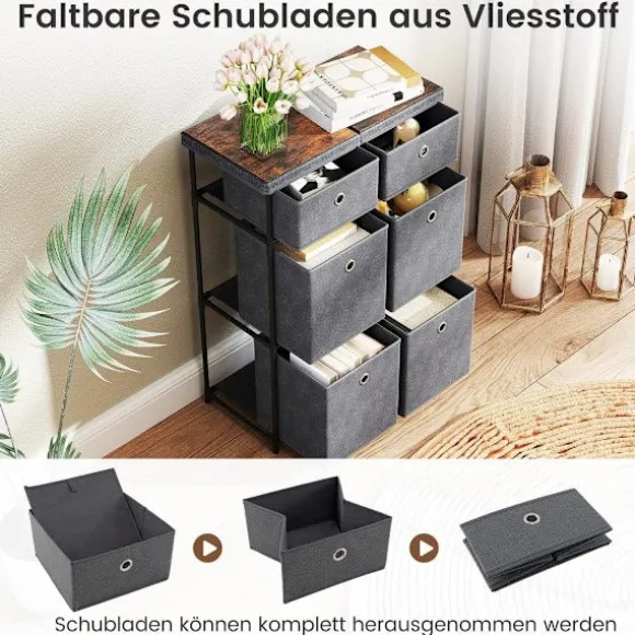 Grå kommode med 6 skuffer og metalramme
