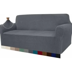 Grå 3-personers moderne sofaovertræk, Jacquard, elastisk, til stue, ideel som beskyttelse mod hunde og kæledyr