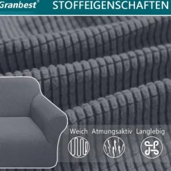 Grå 3-personers moderne sofaovertræk, Jacquard, elastisk, til stue, ideel som beskyttelse mod hunde og kæledyr