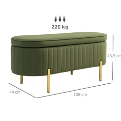 Grøn fløjlsbænk med guldben, 19 gallon kapacitet