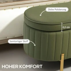 Grøn fløjlsbænk med guldben, 19 gallon kapacitet