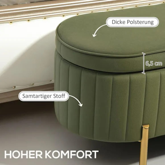Grøn fløjlsbænk med guldben, 19 gallon kapacitet