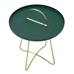Grønt satin sofabord, guldben, 45x59 cm