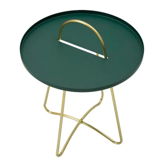 Grønt satin sofabord, guldben, 45x59 cm