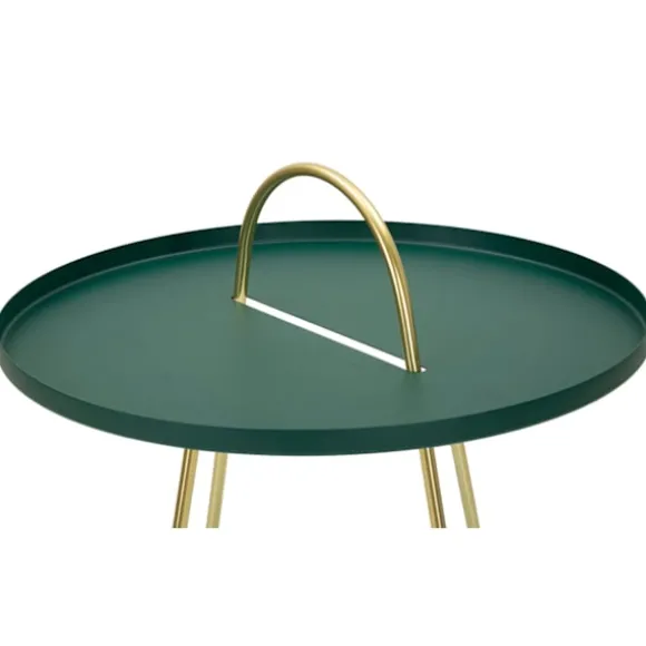 Grønt satin sofabord, guldben, 45x59 cm