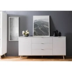GÖTEBORG Lav skænk - Skandinavisk stil - Eg og hvid indretning - L 180 cm Vit och borstad ek