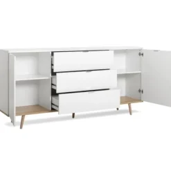 GÖTEBORG Lav skænk - Skandinavisk stil - Eg og hvid indretning - L 180 cm Vit och borstad ek