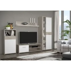 GULADA TV skabssæt - 170 cm skænk - 160 cm spisebord - Moderne - Hvid og eg indretning Matt vit och dekoration ek askgrön