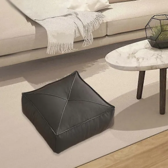 Gulvpude Terrassehynde Firkantet Dekorativ, Tatami Puder Gulv Siddehynde til Altan Kontorstol Yoga Børn Leg-Perfekt Black
