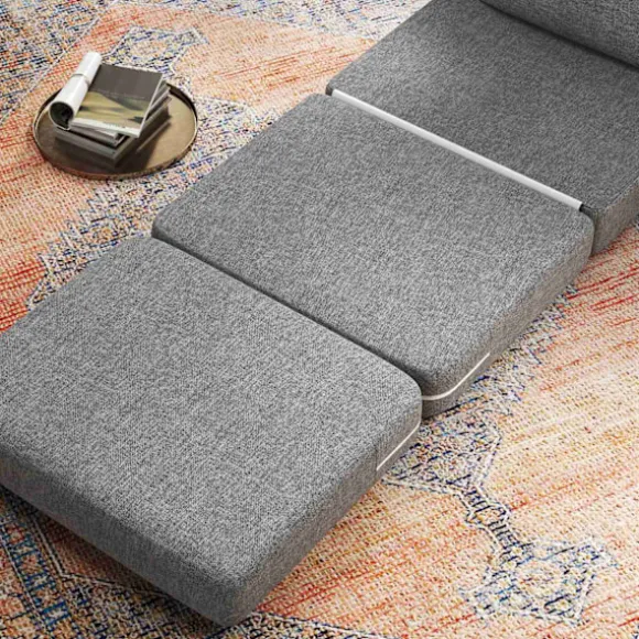Gulvstol 2-i-1 sammenfoldelig sovesofa med hørlook, polstret gulvstol kan holde op til 240 kg til stue, soveværelse, grå