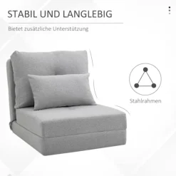 Gulvstol 2-i-1 sammenklappelig seng med justerbar ryglæn Gulvsofa med dekorativ pude Gulv sædehynde til stuen Soveværelse Linned Grå |