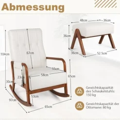 Gyngestol med fodskammel, ergonomisk design, beige