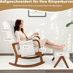 Gyngestol med fodskammel, ergonomisk design, beige