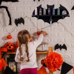 Halloween Sort Flagermus Krystalhylde med 3 Kroge Multifunktionel Gotisk Uhøjtidelig Kraftig Træ Opbevaringsreol Væg Hængende Hyldeholder Boligartikler | Fyndiq