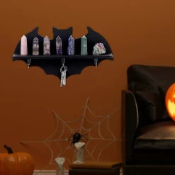 Halloween Sort Flagermus Krystalhylde med 3 Kroge Multifunktionel Gotisk Uhøjtidelig Kraftig Træ Opbevaringsreol Væg Hængende Hyldeholder Boligartikler | Fyndiq