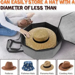 Hatteopbevaringsboks til mænd og kvinder, sammenfoldelig cowboyhatteopbevaringstaske med håndtag, stor hattransporttaske, grå