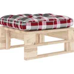 Havemøbelpuf - Tidløst paletdesign - Imprægneret fyrretræ - Pude med røde tern - 60x60x25 cm Rutig röd kudde