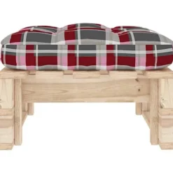 Havemøbelpuf - Tidløst paletdesign - Imprægneret fyrretræ - Pude med røde tern - 60x60x25 cm Rutig röd kudde