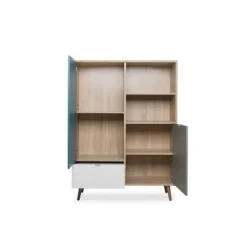 Høj skænk - Sonoma eg, hvid, grå og blå - Skandinavisk stil - CUBA - L 103 x D 40 x H 139 cm Sonoma Ek/Vit/Grå/Blå