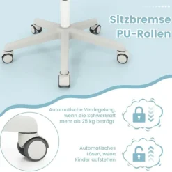 Højdejusterbar børne-drejestol med sædebremse, ergonomisk skrivebordsstol, kontorstol, blå