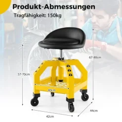 Højdejusterbar værkstedsstol 150 kg bæreevne med værktøjsbakke værkstedsstol gul