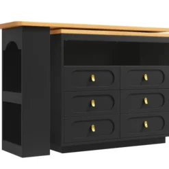 Højdejusterbart barbord 138-203 cm, udtrækkeligt med 360° drejefunktion og hjul, moderne barbord med skuffe, sort Black