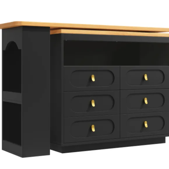 Højdejusterbart barbord 138-203 cm, udtrækkeligt med 360° drejefunktion og hjul, moderne barbord med skuffe, sort Black