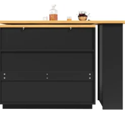 Højdejusterbart barbord 138-203 cm, udtrækkeligt med 360° drejefunktion og hjul, moderne barbord med skuffe, sort Black