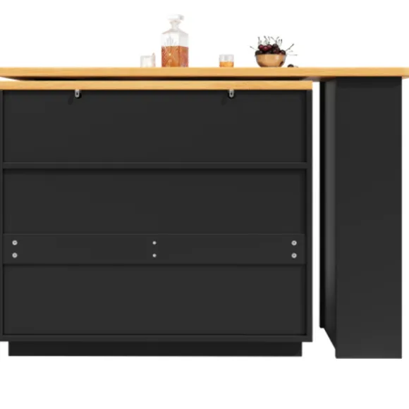 Højdejusterbart barbord 138-203 cm, udtrækkeligt med 360° drejefunktion og hjul, moderne barbord med skuffe, sort Black