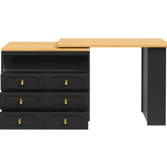 Højdejusterbart barbord 138-203 cm, udtrækkeligt med 360° drejefunktion og hjul, moderne barbord med skuffe, sort Black