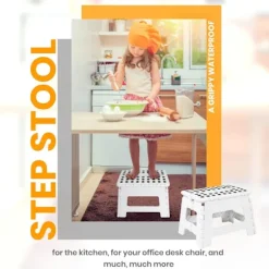 Hjemmefoldbar trinladder - (Pakke med 1) Fodskammel med 9 tommer højde - Holder op til 300 lbs - Letvægts plastikfoldbar trinladder til køkken