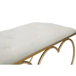 Hjertebænk, cremefarvet polstring, guldmetal, 105x37,5x51,5