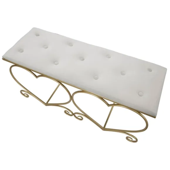 Hjertebænk, cremefarvet polstring, guldmetal, 105x37,5x51,5