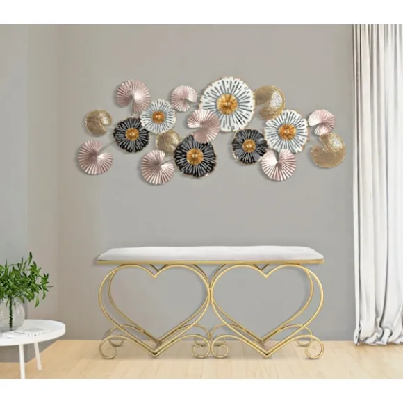 Hjertebænk, cremefarvet polstring, guldmetal, 105x37,5x51,5