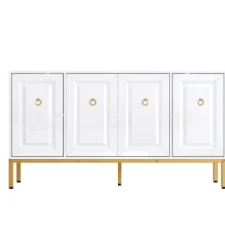Højglans skænk 140x80x40cm med guldhåndtag | Med hylder & guld ben | Opbevaringsmøbel kommode White