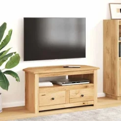 Hjørne TV-møbel - Panama - Massiv fyr - 93 x 49 x 49 cm - 2 skuffer Naturlig träfärg