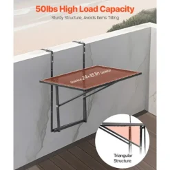 Hængende Bord - DUOKU - Sammenklappeligt Metalbord - 19 x 24 tommer - Justerbart 5 Niveauer - Sort