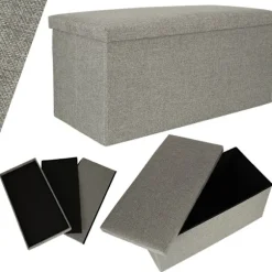 Hopfällbar puff med förvaringsfack grå stor 76x38x38cm