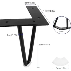Hårnålebensæt med 4 industrielle sofabordsben, 20 cm/8 tommer, smedejerns bordsstativ, møbelben til sofabord, lavt skab, TV-bord