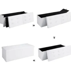 Hvid foldbar opbevaringsbænk – 100L, 76x38x38cm, MDF