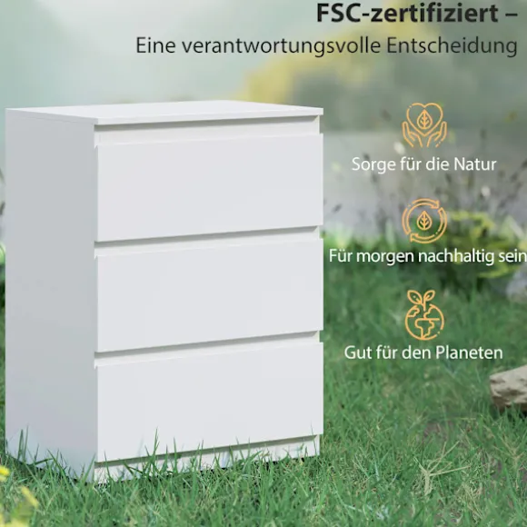 Hvid kommode med 3 skuffer til soveværelse, entré, stue