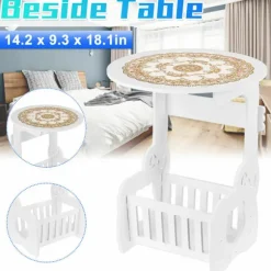 Hvid Lille Rund Side End Bord Ved Siden Af Kaffe Te Bord Opbevaring Organizer Rack