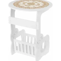 Hvid Lille Rund Side End Bord Ved Siden Af Kaffe Te Bord Opbevaring Organizer Rack