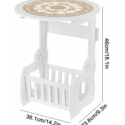 Hvid Lille Rund Side End Bord Ved Siden Af Kaffe Te Bord Opbevaring Organizer Rack